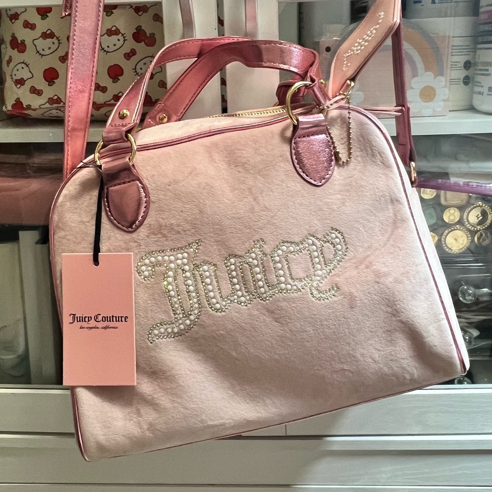 Juicy Couture Stringof Pearls Satchel Crossbody Bag Pink NEW